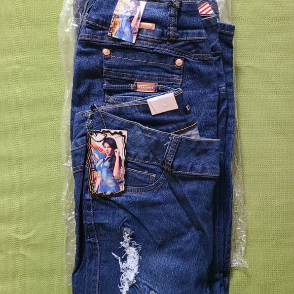 plus size destroyed butt lift Colombia Jeans size 21 skinny stretch indigo navy - Picture 7 of 9